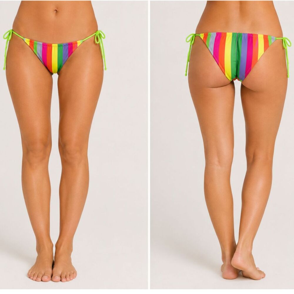 SheIn Rainbow Bikini Bottom Side Ties M